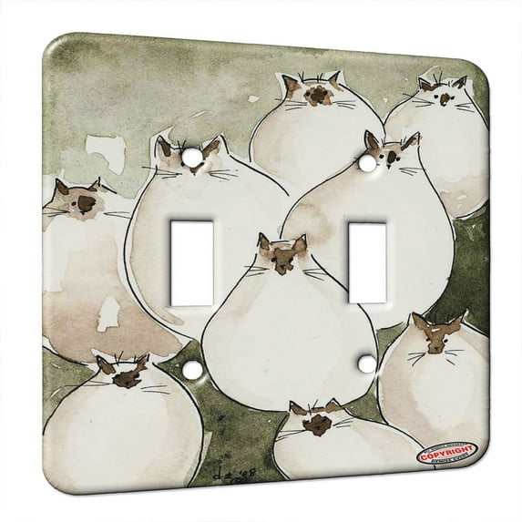 KuzmarK™ Double Gang Switch Wall Plate - Nine Chunky Siamese Kitties Abstract Cat Art by Denise Every