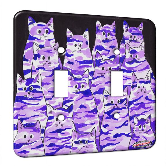 KuzmarKâ„¢ Double Gang Switch Wall Plate - Purple Camo Camouflage Kitties Abstract Cat Art by Denise Every
