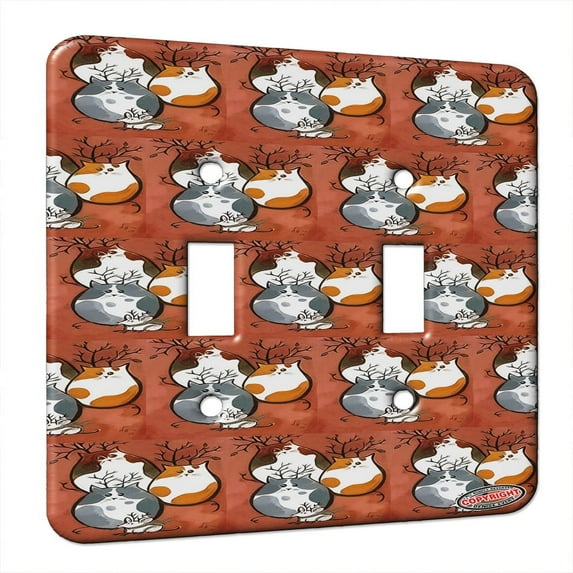 KuzmarK™ Double Gang Switch Wall Plate - Reindeer Chunky Kitties and Mouse Christmas Cat Modern Art by Denise Every