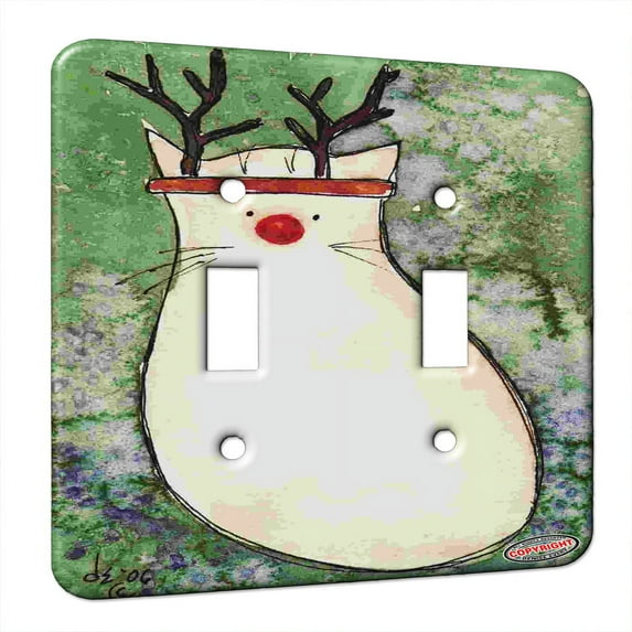 KuzmarK™ Double Gang Switch Wall Plate - Rudolph Kitty Cat Art by Denise Every