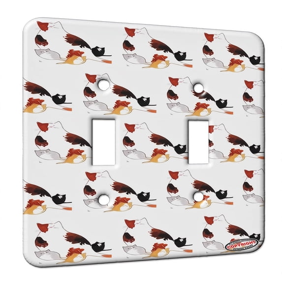 KuzmarK™ Double Gang Switch Wall Plate - Shorthair Kitty Family Mama and Kittens Abstract Cat Modern Art by Denise Every