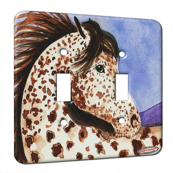 KuzmarK™ Double Gang Switch Wall Plate - Sorrel Leopard Appaloosa Head Study Horse Art by Denise Every