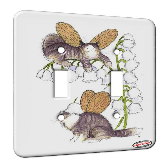 KuzmarK™ Double Gang Switch Wall Plate - Tabby Maine Coon Kitty Fairies Fantasy Fairy Cat Art by Denise Every