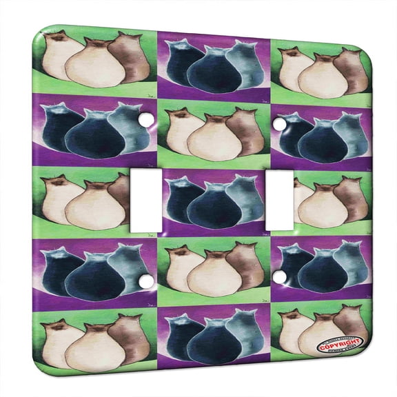 KuzmarKâ„¢ Double Gang Switch Wall Plate - Three Sealpoint Siamese Kitties Abstract Cat Pattern Art by Denise Every