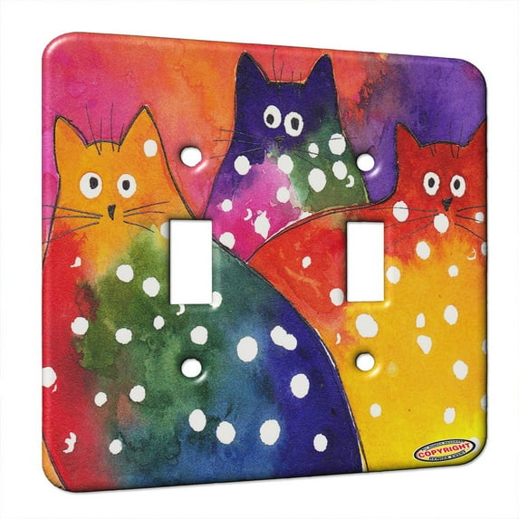 KuzmarK™ Double Gang Switch Wall Plate - Two Toned Polka Dot Chunky Kitties Abstract Cat Art by Denise Every