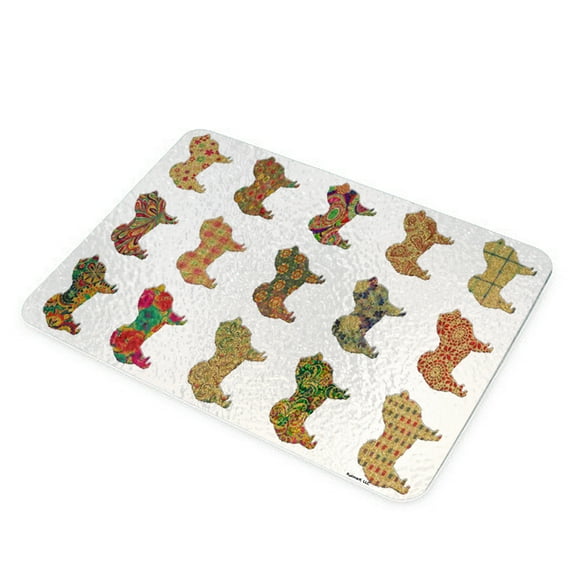 KuzmarK Glass Cheese Cutting Board 11"x7.75" - Chow Chow Gold Dog