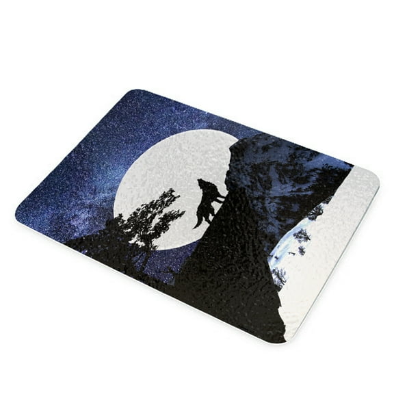 KuzmarK Glass Cheese Cutting Board 11"x7.75" - Wolf Full Moon Stars