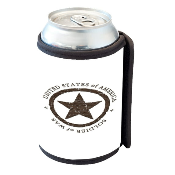 KuzmarK Insulated Drink Can Cooler Hugger - Military Soldier Of War Wood Star