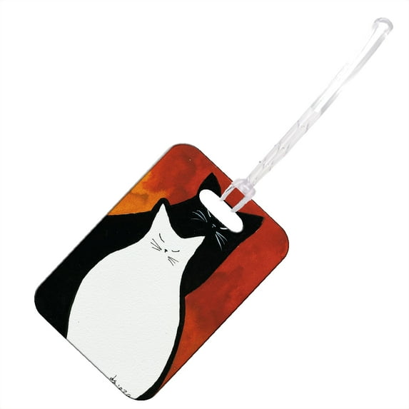 KuzmarK Luggage Travel Bag Tag -  Black & White Kitties Abstract Cat Art by Denise Every