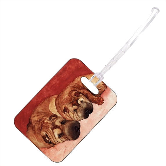KuzmarK Luggage Travel Bag Tag - Chinese Shar-Pei Mother and Daughter Art by Denise Every