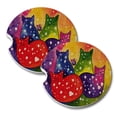 thumbnail image 1 of KuzmarK Sandstone Car Drink Coaster (set of 2) - Fiesta Polka-Dot Kitties and Mouse Cat Abstract Art by Denise Every, 1 of 2
