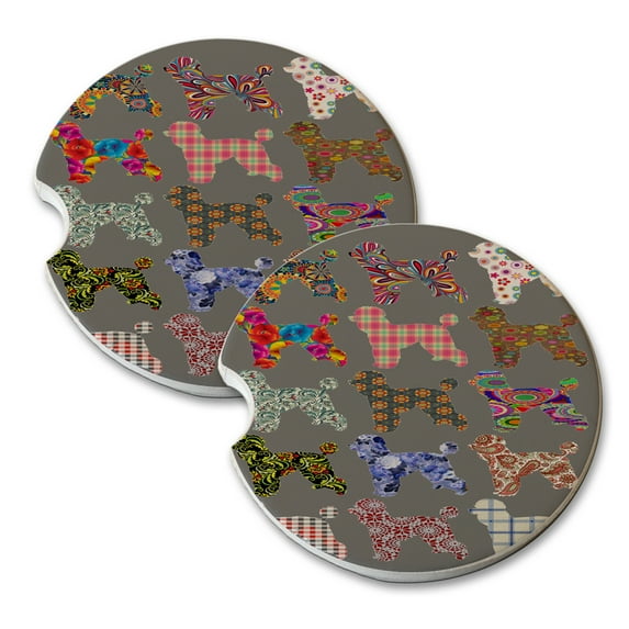 KuzmarK Sandstone Car Drink Coaster (set of 2) - Poodle Dog