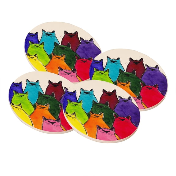 KuzmarK Sandstone Drink Coaster (set of 4) - Siamese Kittes in Crayon Colors Abstract Cat Art by Denise Every