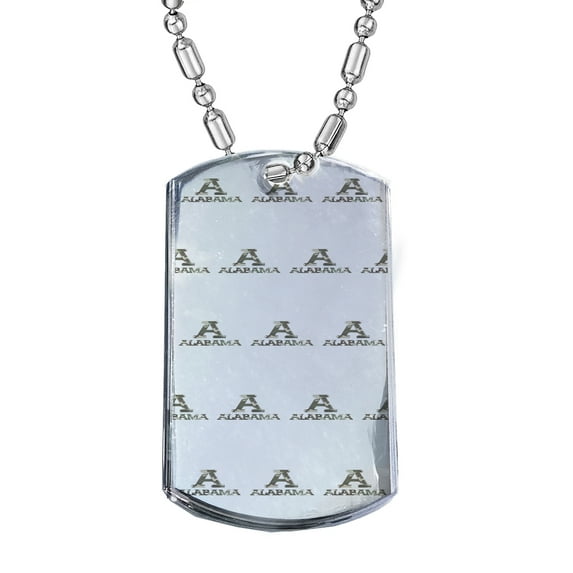 KuzmarK Silver Chrome Pendant Dog Tag Necklace - Alabama Camouflage Pattern Art Chrome Dog Tag Necklace