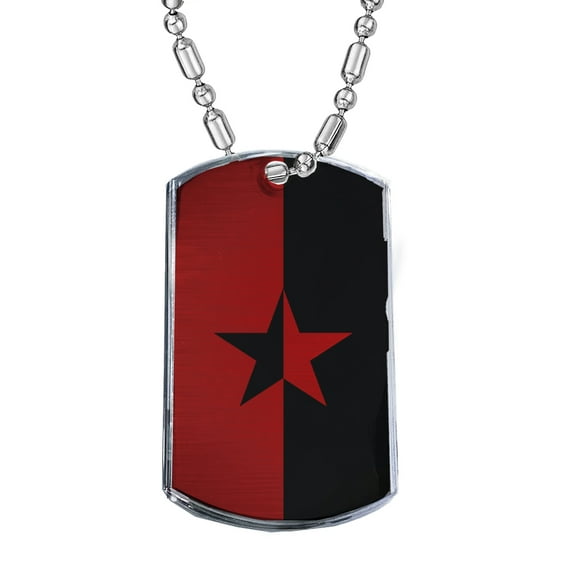KuzmarK Silver Chrome Pendant Dog Tag Necklace - Black Star Chrome Dog Tag Necklace