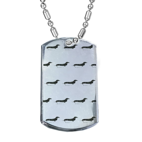 KuzmarK Silver Chrome Pendant Dog Tag Necklace - Daschund Daschund Camouflage Pattern Art Chrome Dog Tag Necklace