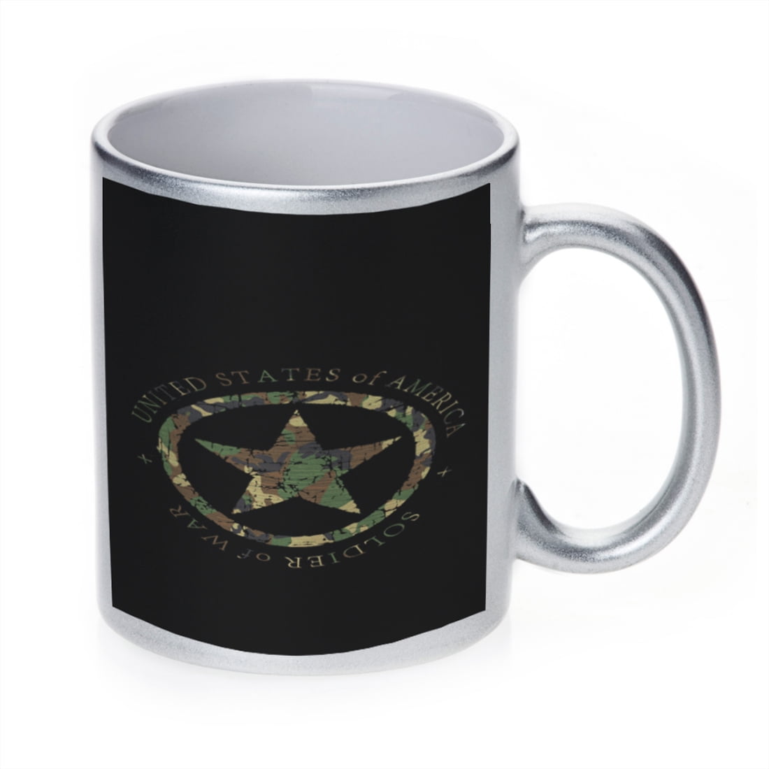 KuzmarK Silver Sparkle Coffee Cup Mug 11 Ounce - Military Soldier Of War Camouflage