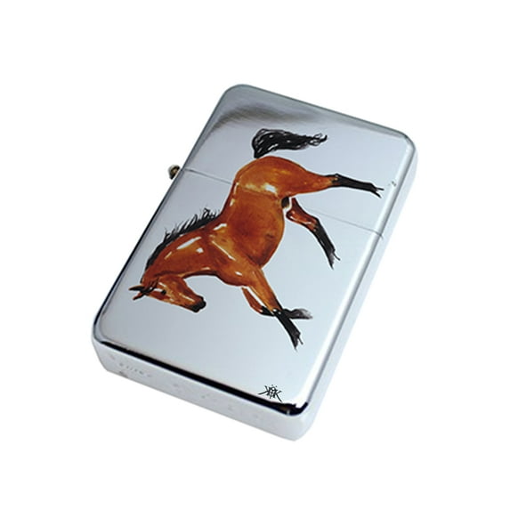 KuzmarK Silver Windproof Flip Top Lighter - Abstract Bay Warmblood Horse Equine Art by Denise Every™