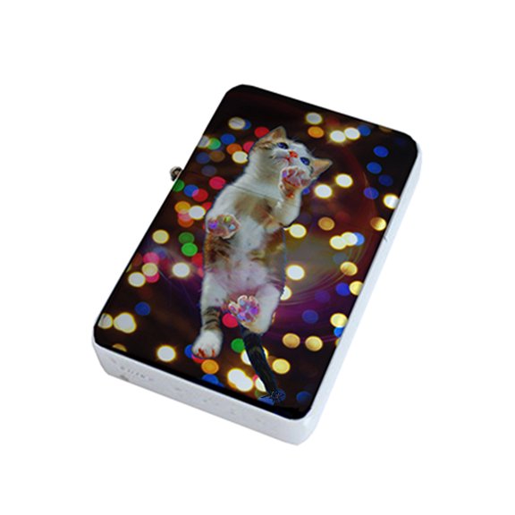 KuzmarK Silver Windproof Flip Top Lighter - Cat Painting