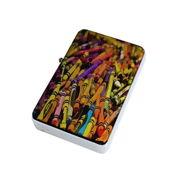 KuzmarK Silver Windproof Flip Top Lighter - Color Crayons