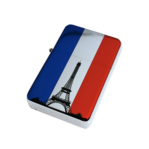 KuzmarK Silver Windproof Flip Top Lighter - French Eiffel Tower