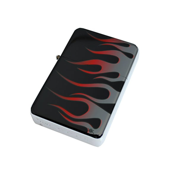 KuzmarK Silver Windproof Flip Top Lighter - Hot Rod Cool Fire