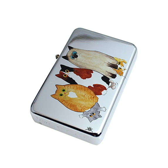 KuzmarK Silver Windproof Flip Top Lighter - Kitties Behaving Badly Art by Denise Everyâ¢