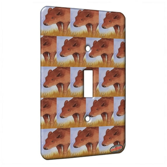 KuzmarK™ Single Gang Toggle Switch Wall Plate - American Bison Buffalo Calf Wildlife Modern Art by Denise Every