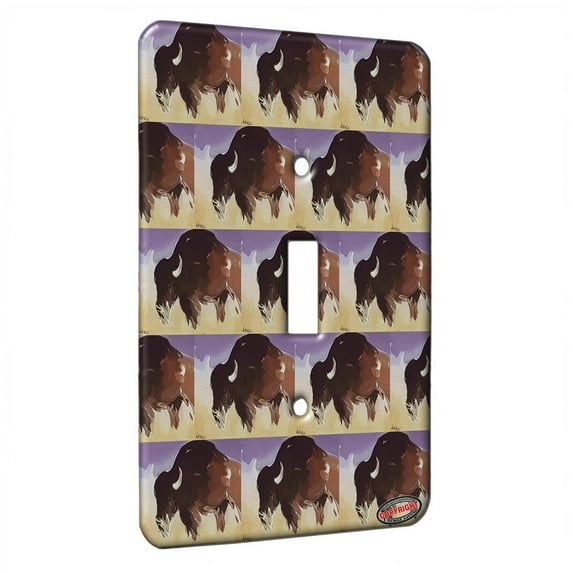 KuzmarK™ Single Gang Toggle Switch Wall Plate - American Bison Buffalo Matriarch Wildlife Modern Art by Denise Every