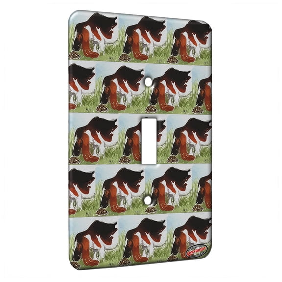 KuzmarK™ Single Gang Toggle Switch Wall Plate - Basset Hound Meets Turtle Dog Modern Art by Denise Every