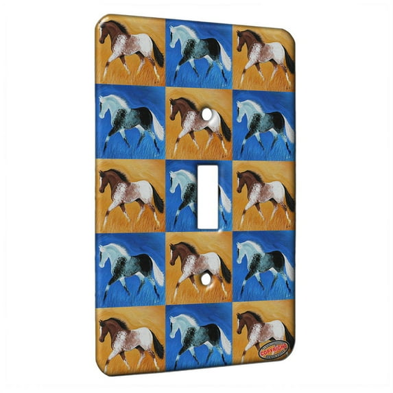 KuzmarK™ Single Gang Toggle Switch Wall Plate - Bay Blanket Appaloosa Afternoon Gold Horse Pattern Art by Denise Every