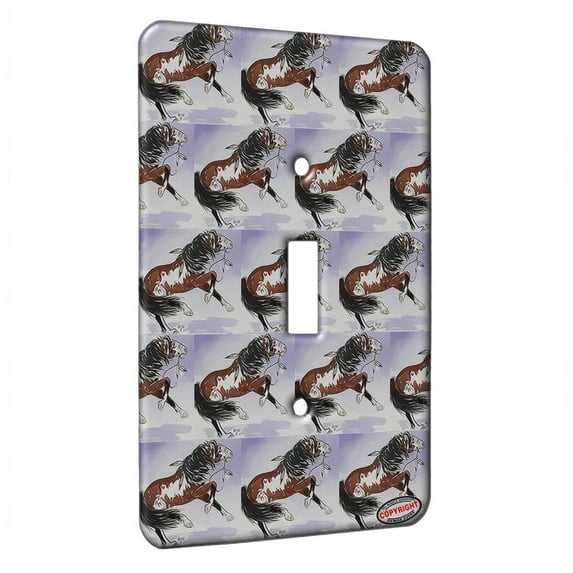 KuzmarK™ Single Gang Toggle Switch Wall Plate - Bay Overo Pinto Indian War Pony Horse Modern Art by Denise Every
