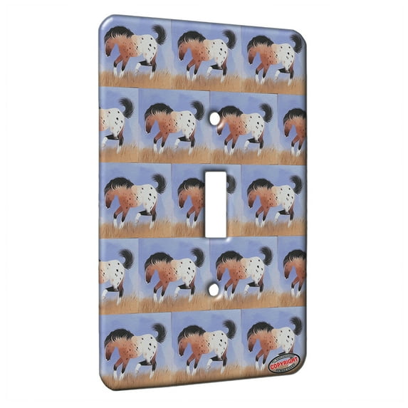 KuzmarK™ Single Gang Toggle Switch Wall Plate - Bay Roan Appaloosa in Late Summer Horse Modern Art by Denise Every