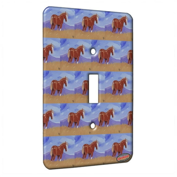 KuzmarK™ Single Gang Toggle Switch Wall Plate - Belgian Draft Horse High Western Plains Horse Modern Art by Denise Every