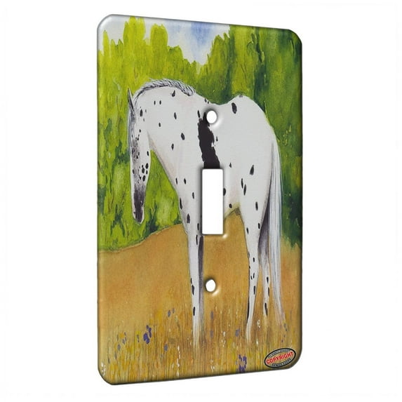 KuzmarK™ Single Gang Toggle Switch Wall Plate - Black Leopard Appaloosa Sleepy Summer Day Horse Art by Denise Every