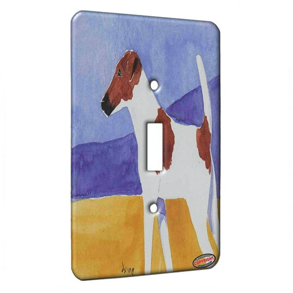 KuzmarK™ Single Gang Toggle Switch Wall Plate - Brown Smooth Fox Terrier Dog Art by Denise Every