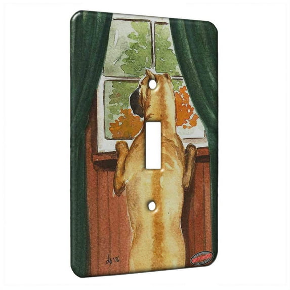 KuzmarK™ Single Gang Toggle Switch Wall Plate - Chinese Shar Pei at Window Dog Art by Denise Every