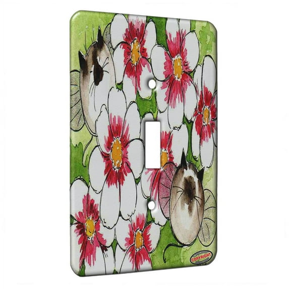 KuzmarK™ Single Gang Toggle Switch Wall Plate - Chunky Siamese Kitty Fairies with Cosmos Abstract Cat Art by Denise Every