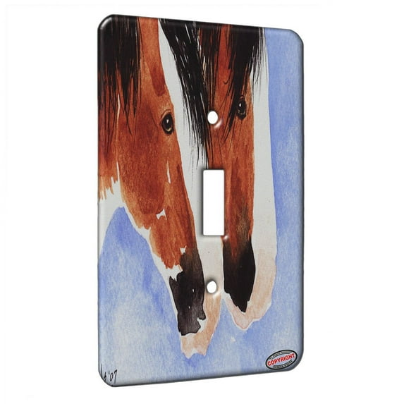 KuzmarK™ Single Gang Toggle Switch Wall Plate - Clydesdale Team Mates Draft Horse Art by Denise Every