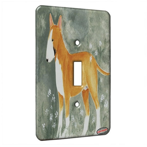 KuzmarK™ Single Gang Toggle Switch Wall Plate - Colored Bull Terrier with Queen Anne's Lace Dog Art by Denise Every