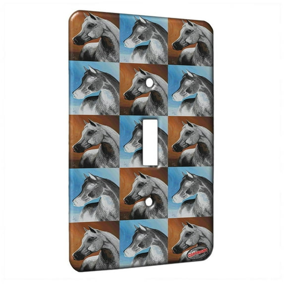 KuzmarK™ Single Gang Toggle Switch Wall Plate - Dappled Gray Arabian Horse Pattern Art by Denise Every