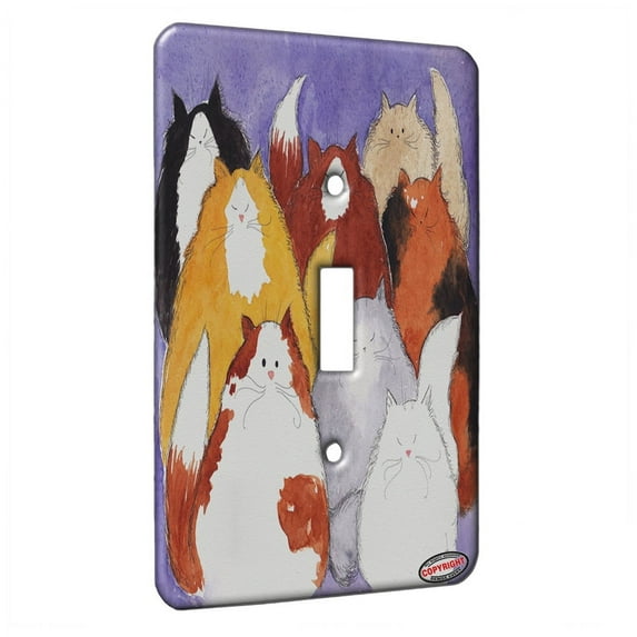 KuzmarK™ Single Gang Toggle Switch Wall Plate - Eight Colorful Maine Coon Kitties Abstract Cat Art by Denise Every