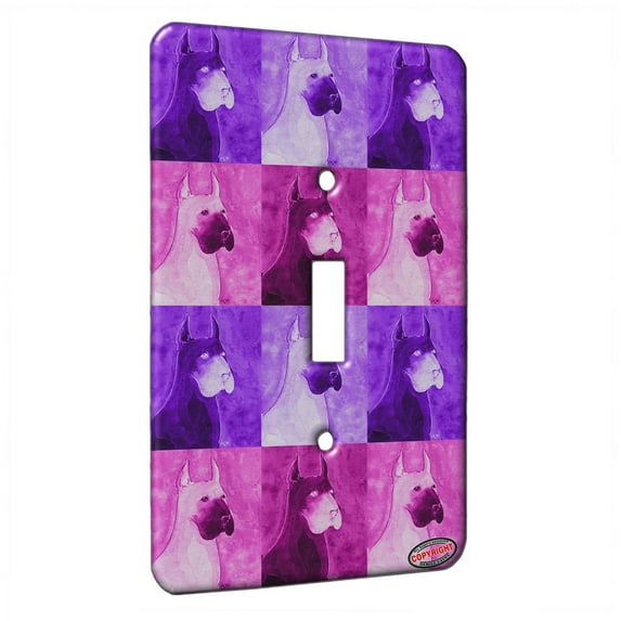 KuzmarK™ Single Gang Toggle Switch Wall Plate - Fawn Great Dane Dog Pink Pattern Art by Denise Every