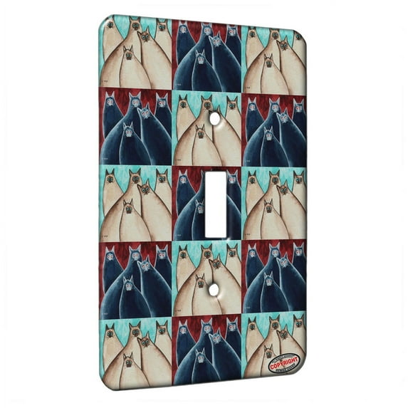 KuzmarK™ Single Gang Toggle Switch Wall Plate - Five Silly Siamese Kitties Abstract Cat Pattern Art by Denise Every