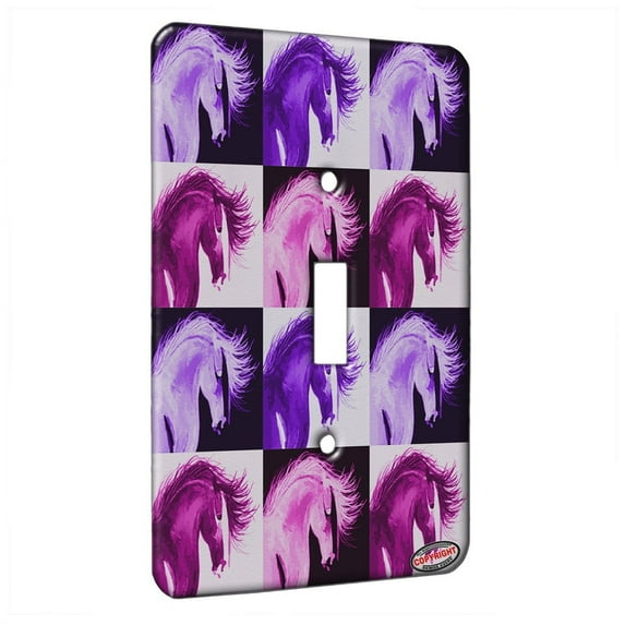 KuzmarK™ Single Gang Toggle Switch Wall Plate - Mustang with Flowing Mane Abstract Horse Pink Pattern Art by Denise Every