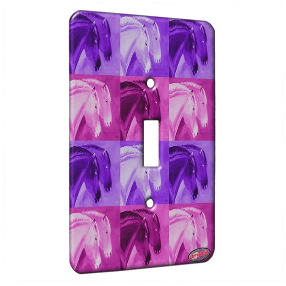 KuzmarK™ Single Gang Toggle Switch Wall Plate - Norwegian Fjord Horses Abstract Horse Pink Pattern Art by Denise Every