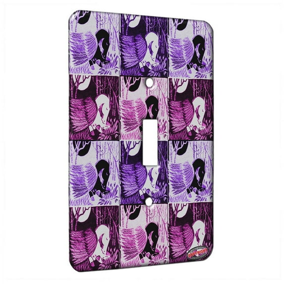 KuzmarK™ Single Gang Toggle Switch Wall Plate - Pegasus Sleeping pen and Ink Drawing black and white Pink Pattern Art by Denise Every
