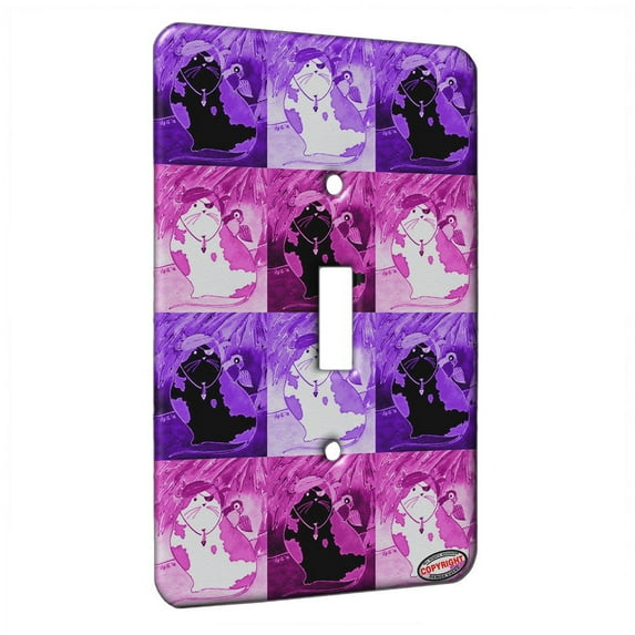 KuzmarK™ Single Gang Toggle Switch Wall Plate - Pirate Kitty with Parrot Fantasy Cat Pink Pattern Art by Denise Every