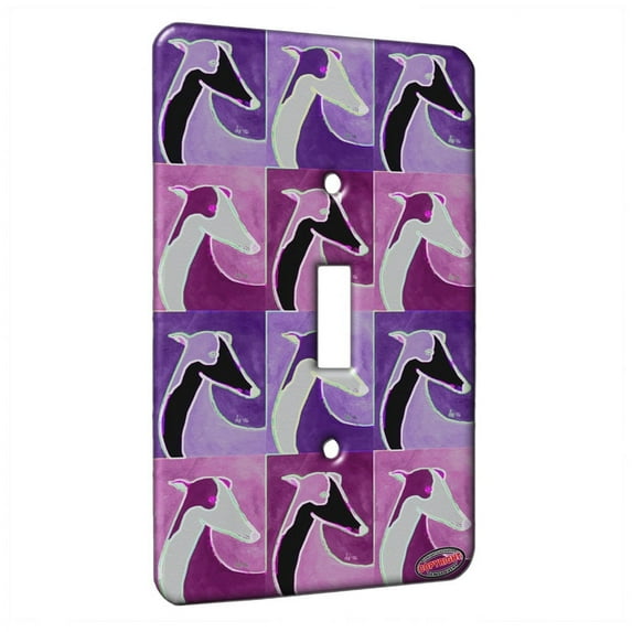 KuzmarK™ Single Gang Toggle Switch Wall Plate - Red Spotted Greyhound on Gold Abstract Dog Electric Art by Denise Every
