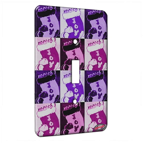 KuzmarK™ Single Gang Toggle Switch Wall Plate - Siamese Kitties Christmas Joy Stocking Cat Pink Pattern Art by Denise Every